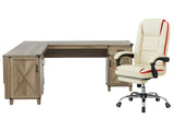 L-Shaped Desk Rustic Oak & Siena Executive Office Chair PU Beige (Combo)