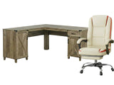 L-Shaped Desk Rustic Oak & Siena Executive Office Chair PU Beige