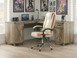 L-Shaped Desk Rustic Oak & Siena Executive Office Chair PU Beige