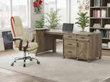 L-Shaped Desk Rustic Oak & Siena Executive Office Chair PU Beige (Combo)