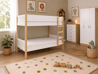Space-Saving Kids Bedroom Combo - Bunk Bed, Mattresses, Tallboy & Wardrobe