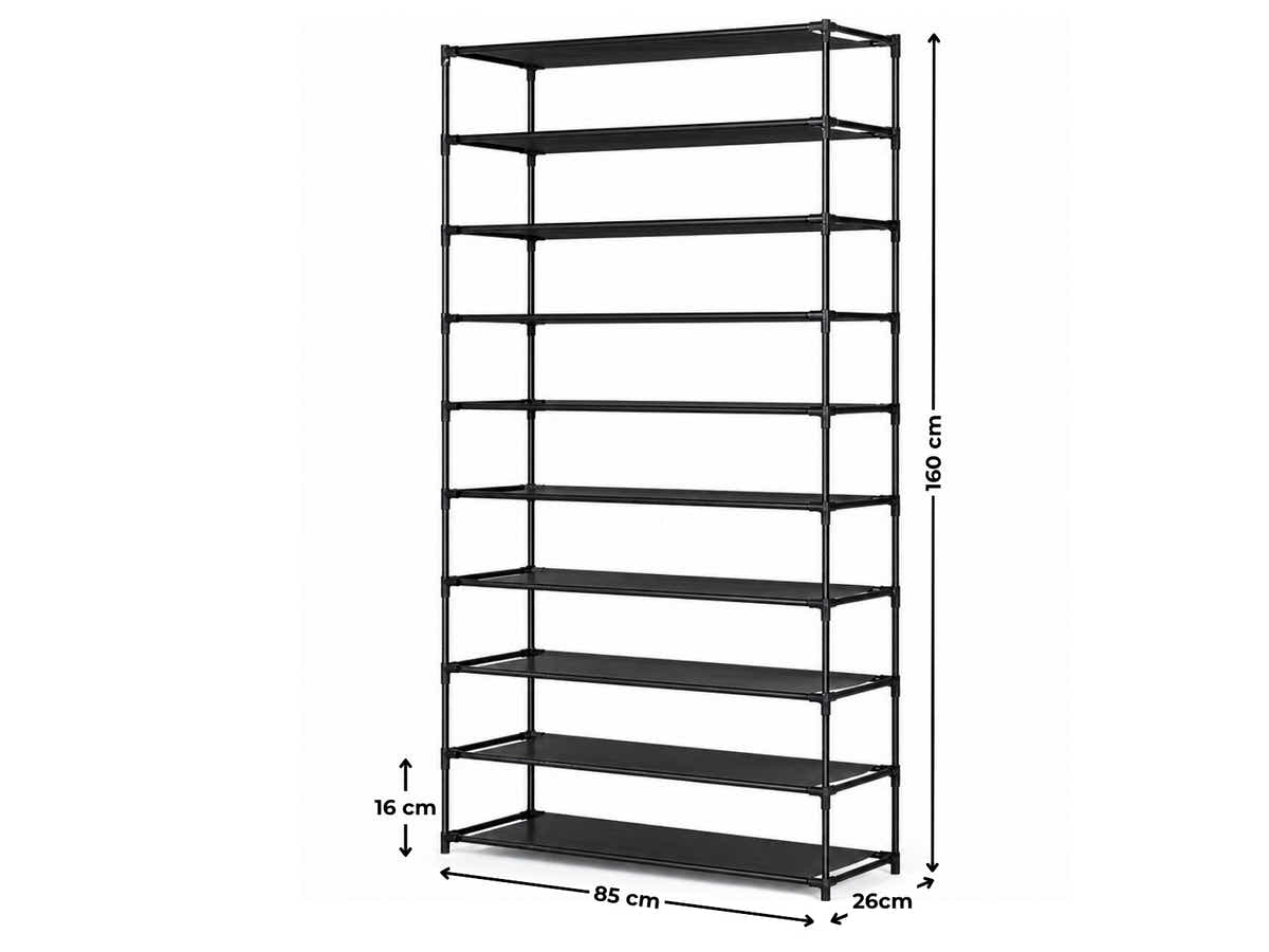 Shoe Rack Cabinet Stackable 50 Pairs 10-Tier Black