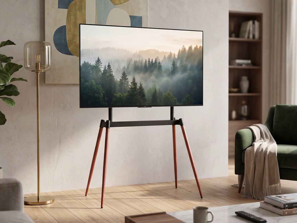 TV Stand 32-75 inch LED LCD Screen Wooden Floor Easel Height Adjustable