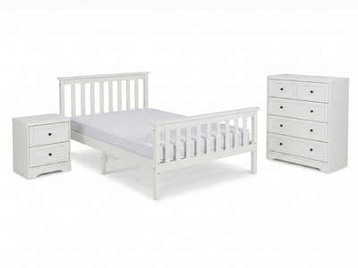 Classic White Kids Bedroom Combo - Bed, Mattress, Bedside & Tallboy