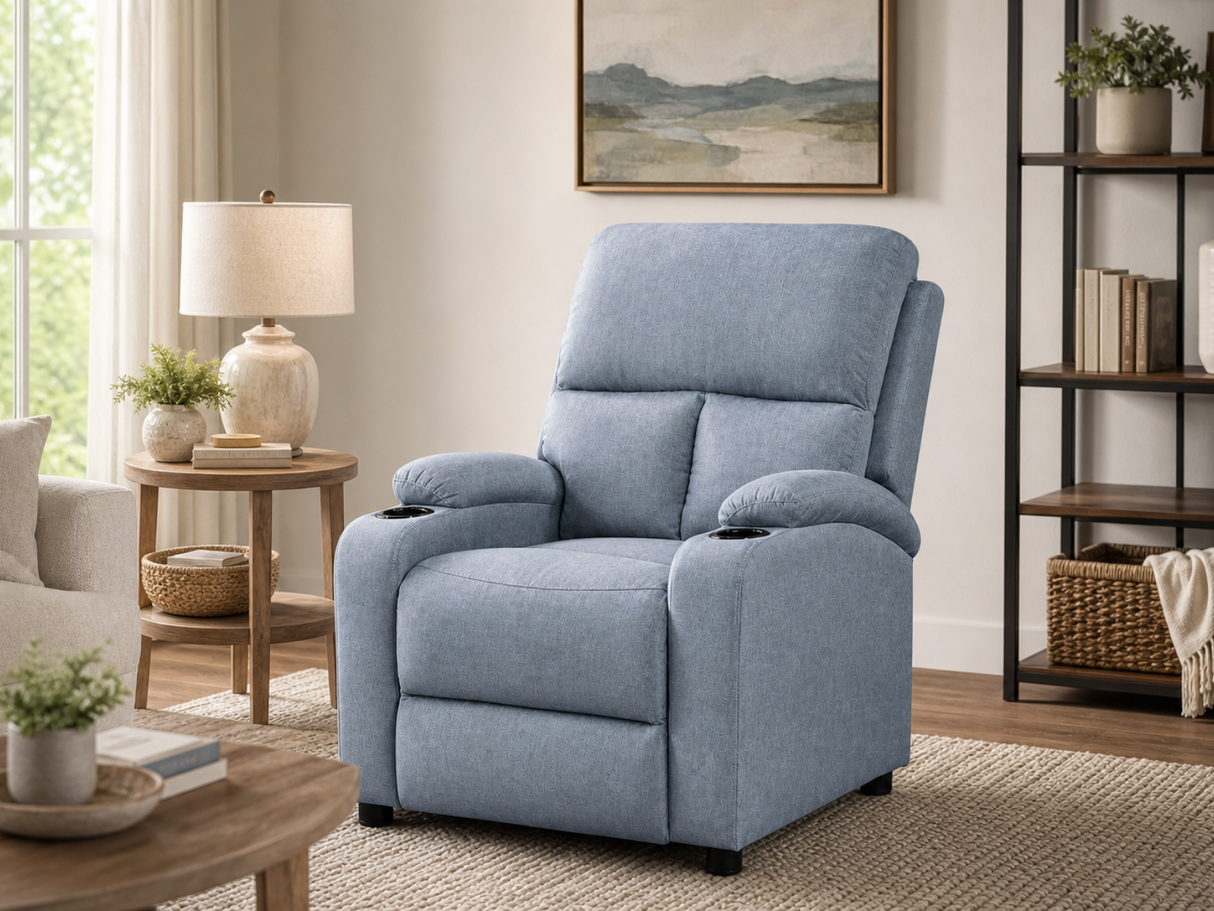 Zola Push Back Recliner Chair Linen - Light Blue