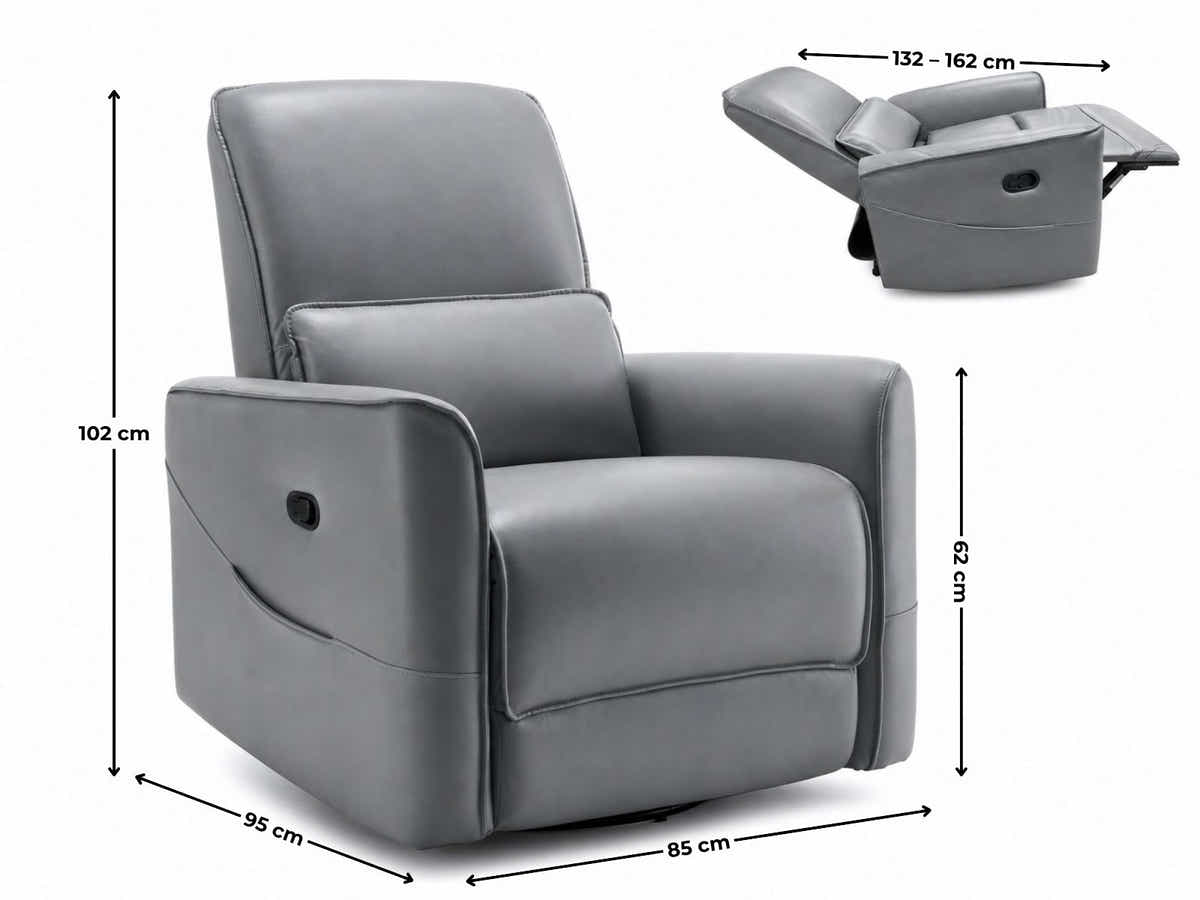 Rodger Air Leather Manual Recliner Chair - Grey