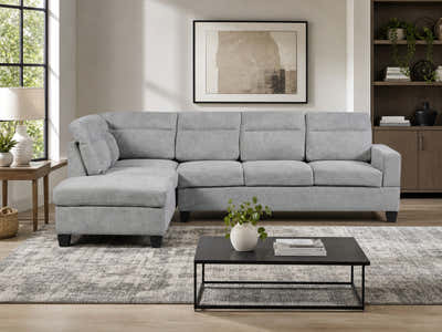 Delano Sectional Linen Sofa with Left Chaise - Grey