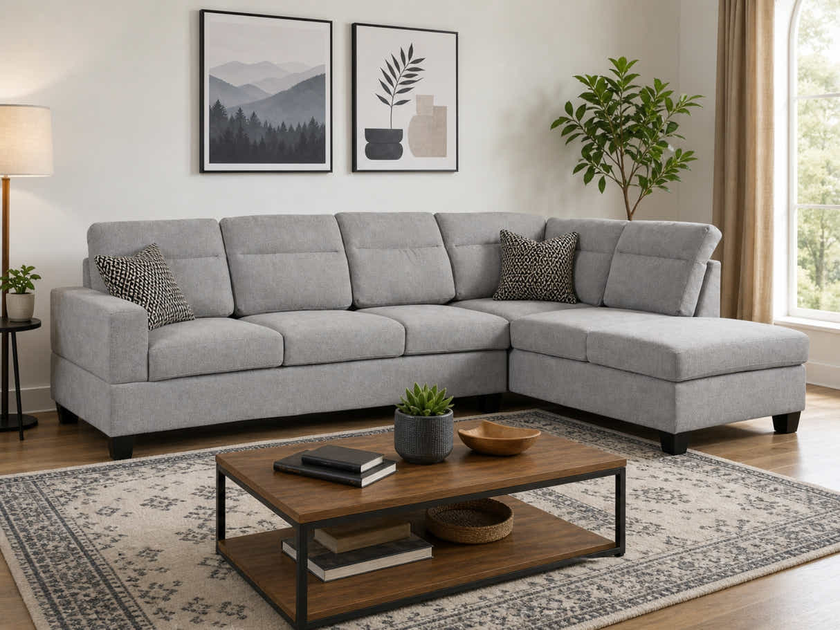 Delano Sectional Linen Sofa with Right Chaise - Grey