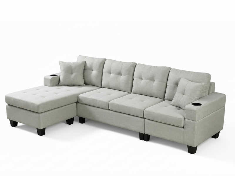 New Marcia Sectional Sofa with Chaise Linen Cream