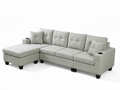 New Marcia Sectional Sofa with Chaise Linen Cream