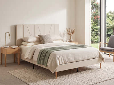 Jervis Linen Bed Frame Beige - Queen