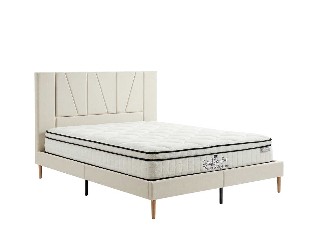Jervis Bed Frame Linen Beige & Boucle22 Mattress - Queen