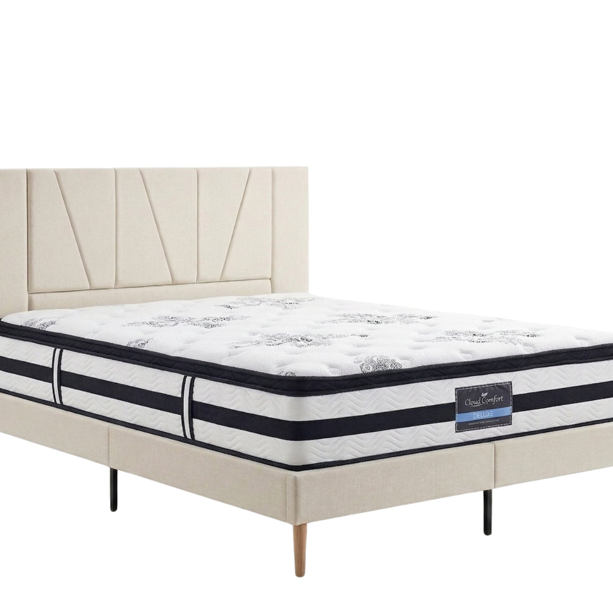 Jervis Queen Linen Bed Frame & Euro Top K34 Mattress | TSB Living NZ