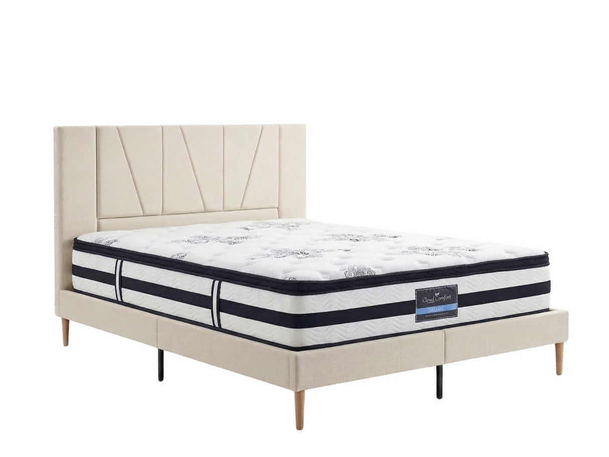 Jervis Bed Frame Linen Beige & K34 Mattress - Queen