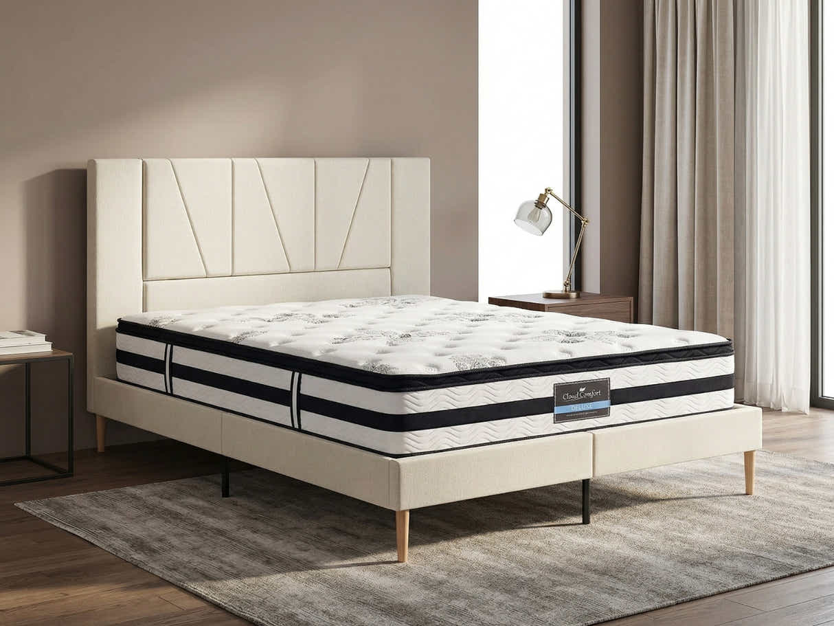 Jervis Bed Frame Linen Beige & K34 Mattress - Queen