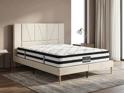 Jervis Bed Frame Linen Beige & K34 Mattress - Queen