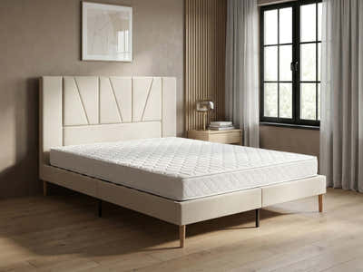 Jervis Bed Frame Linen Beige & Bon15 Mattress - Queen