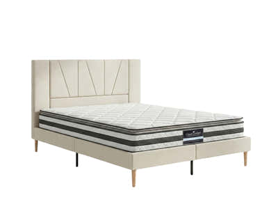 Jervis Bed Frame Linen Beige & Bon21 Mattress - Queen