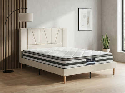 Jervis Bed Frame Linen Beige & Bon21 Mattress - Queen