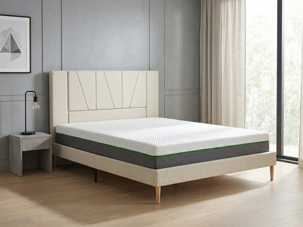 Jervis Bed Frame Linen Beige & 3 Way Mattress - Queen