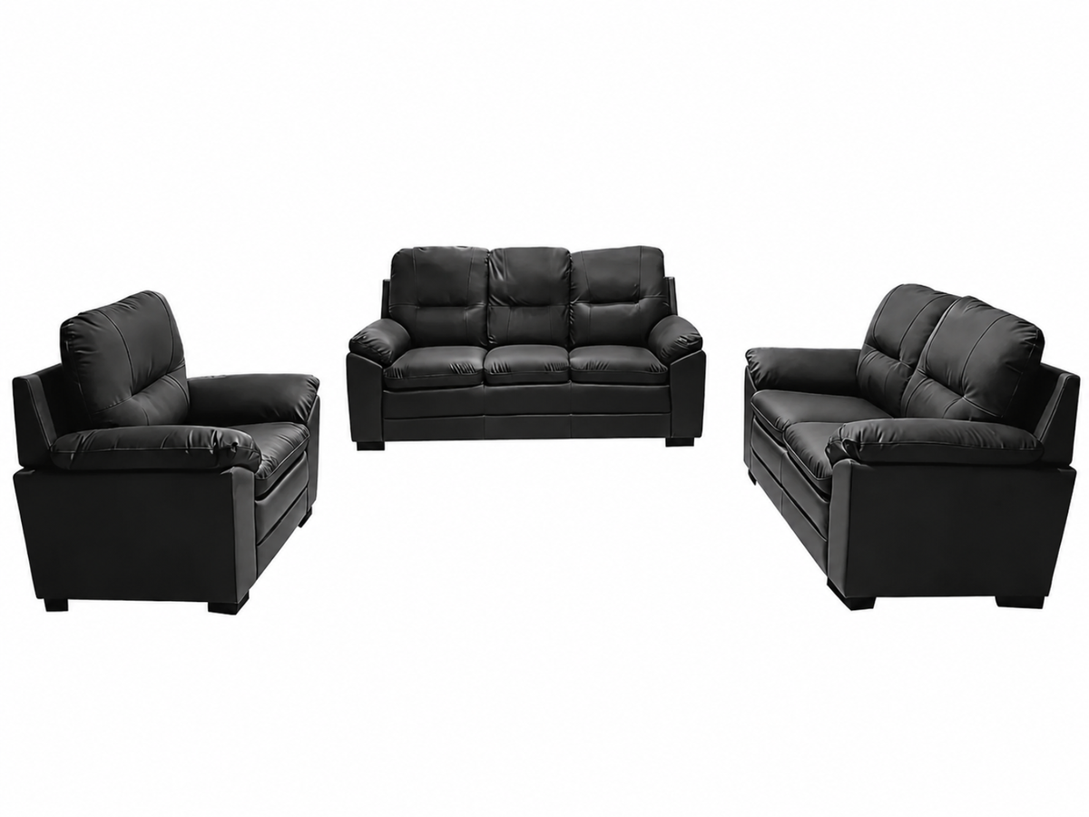 Kolby 3-Piece PU Sofa Set - Black