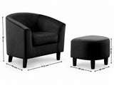 Cambia Tub Chair with Ottoman Velvet - Black