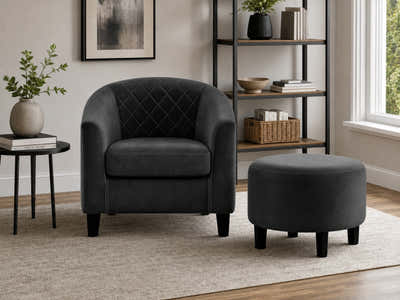 Cambia Tub Chair with Ottoman Velvet - Black