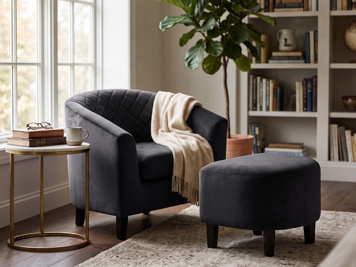 DS Cambia Tub Chair with Ottoman Velvet - Black