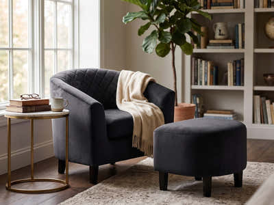 DS Cambia Tub Chair with Ottoman Velvet - Black