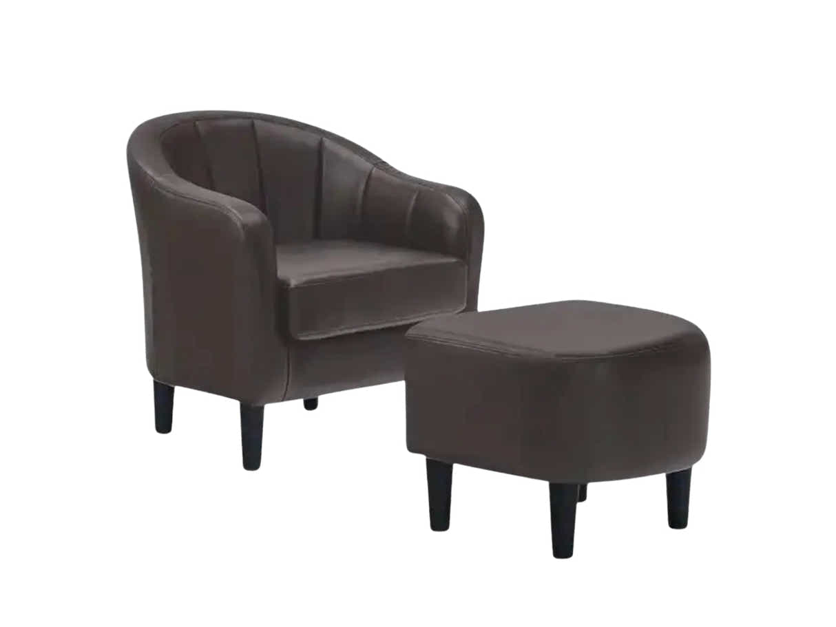 Daxton Tub Chair with Ottoman PU - Dark Brown