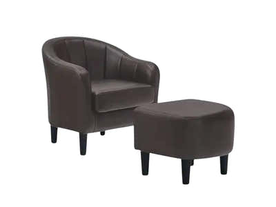 Daxton Tub Chair with Ottoman PU - Dark Brown
