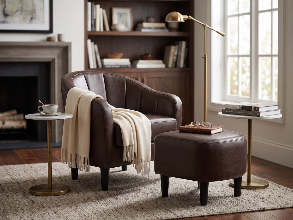 Daxton Tub Chair with Ottoman PU - Dark Brown