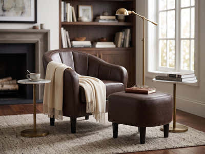 Daxton Tub Chair with Ottoman PU - Dark Brown