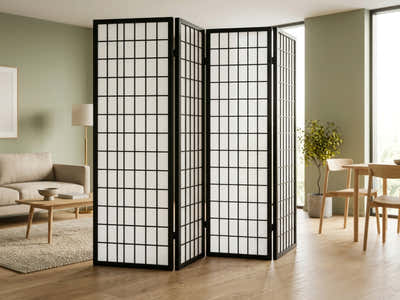 4-Panel Room Divider E P1 - Black