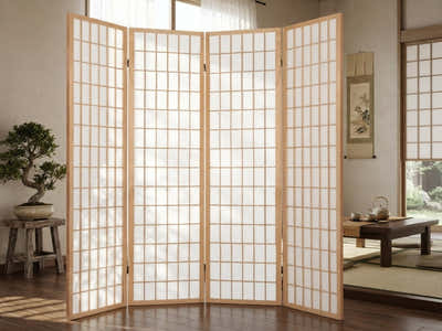 4-Panel Room Divider E P1 - Natural Wood