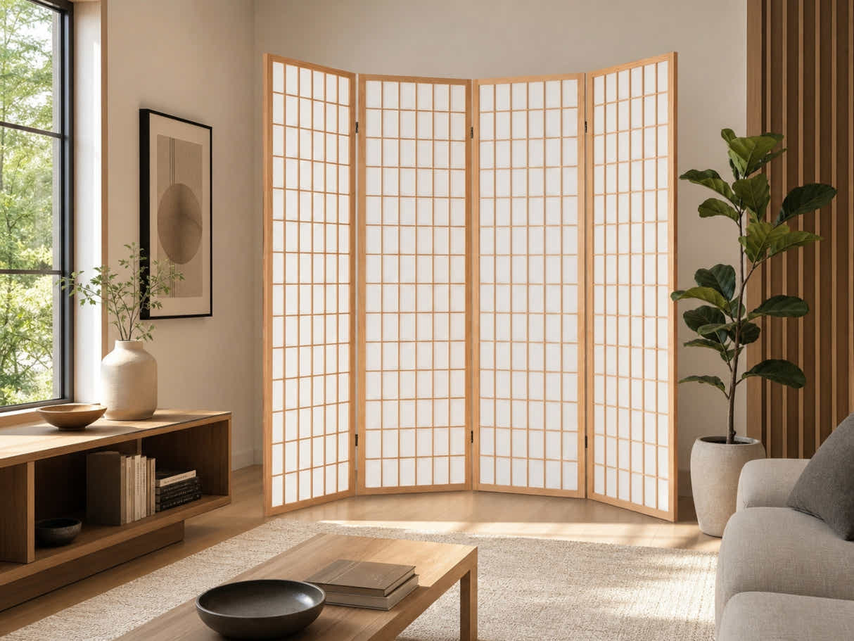 4-Panel Room Divider E P1 - Natural Wood