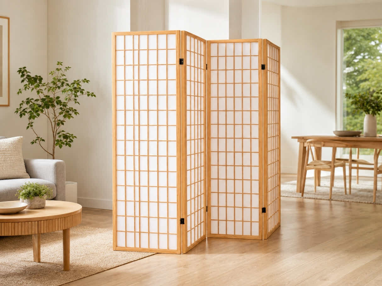 4-Panel Room Divider E P1 - Natural Wood