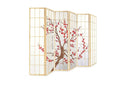 6-Panel Room Divider with Flower Pattern - Natural Wood