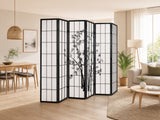 6-Panel Room Divider with Bamboo Pattern - Black
