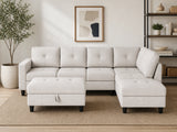 Vega Sectional Sofa with Ottoman Linen - Beige