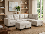 Vega Sectional Sofa with Ottoman Linen - Beige