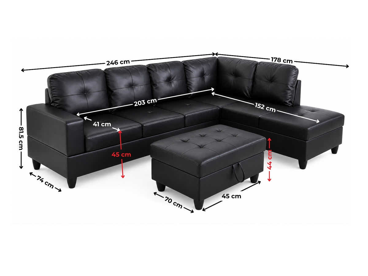 Vega Sectional Sofa with Ottoman PU - Black