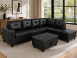 Vega Sectional Sofa with Ottoman PU - Black