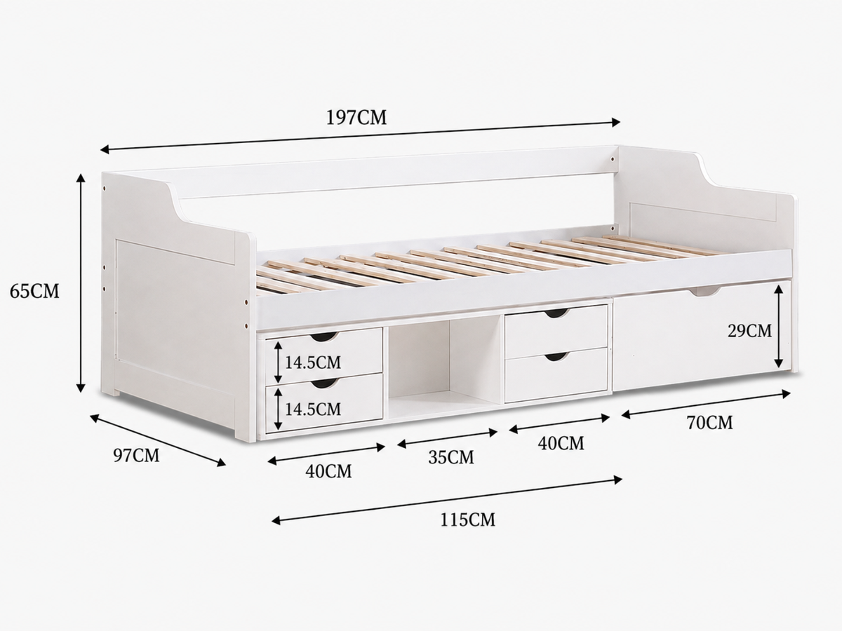 Herb Daybed with Drawers - White