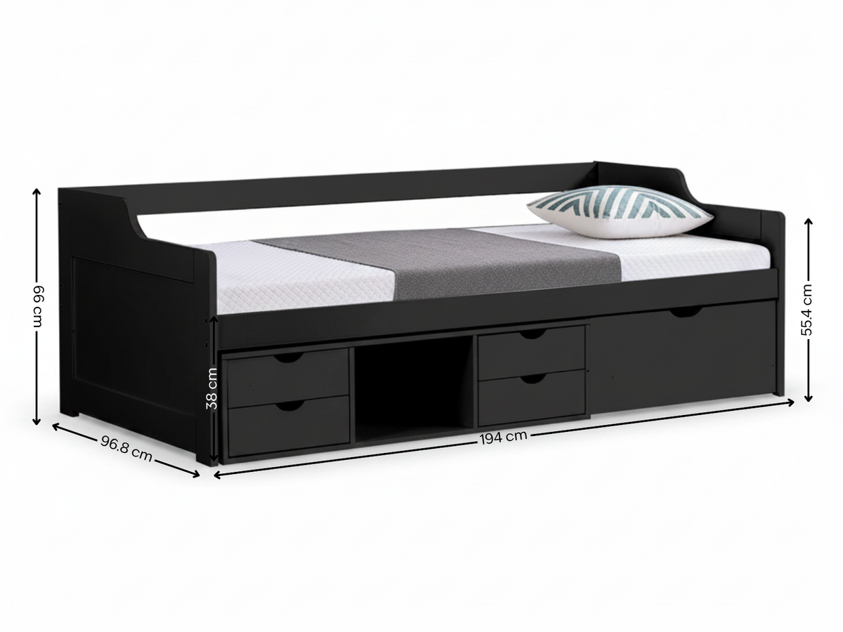 Herb Daybed with Drawers - Black