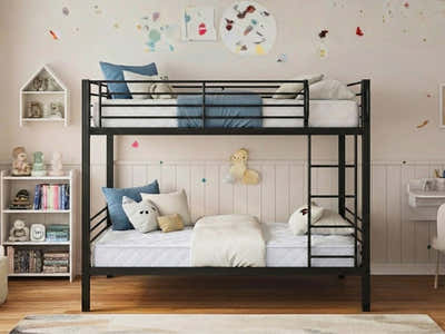 Easy Fix Metal Bunk Bed - Black & Mattress Bon15 Single x2
