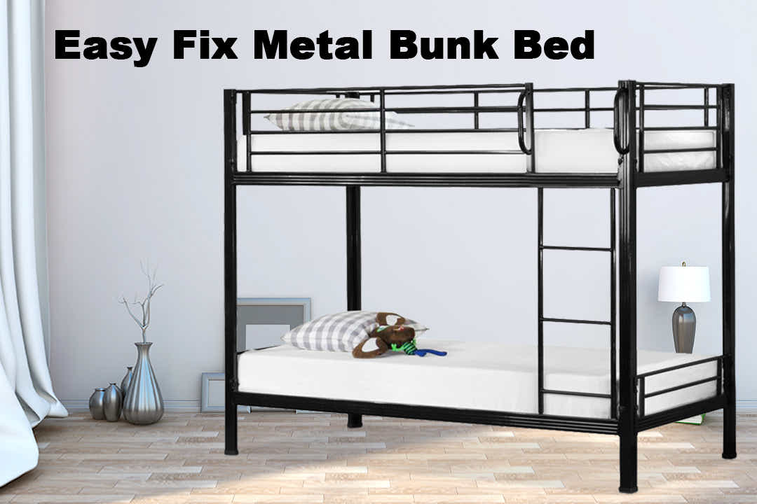 Easy Fix Metal Bunk Bed - Black & Mattress Bon10 Single x2