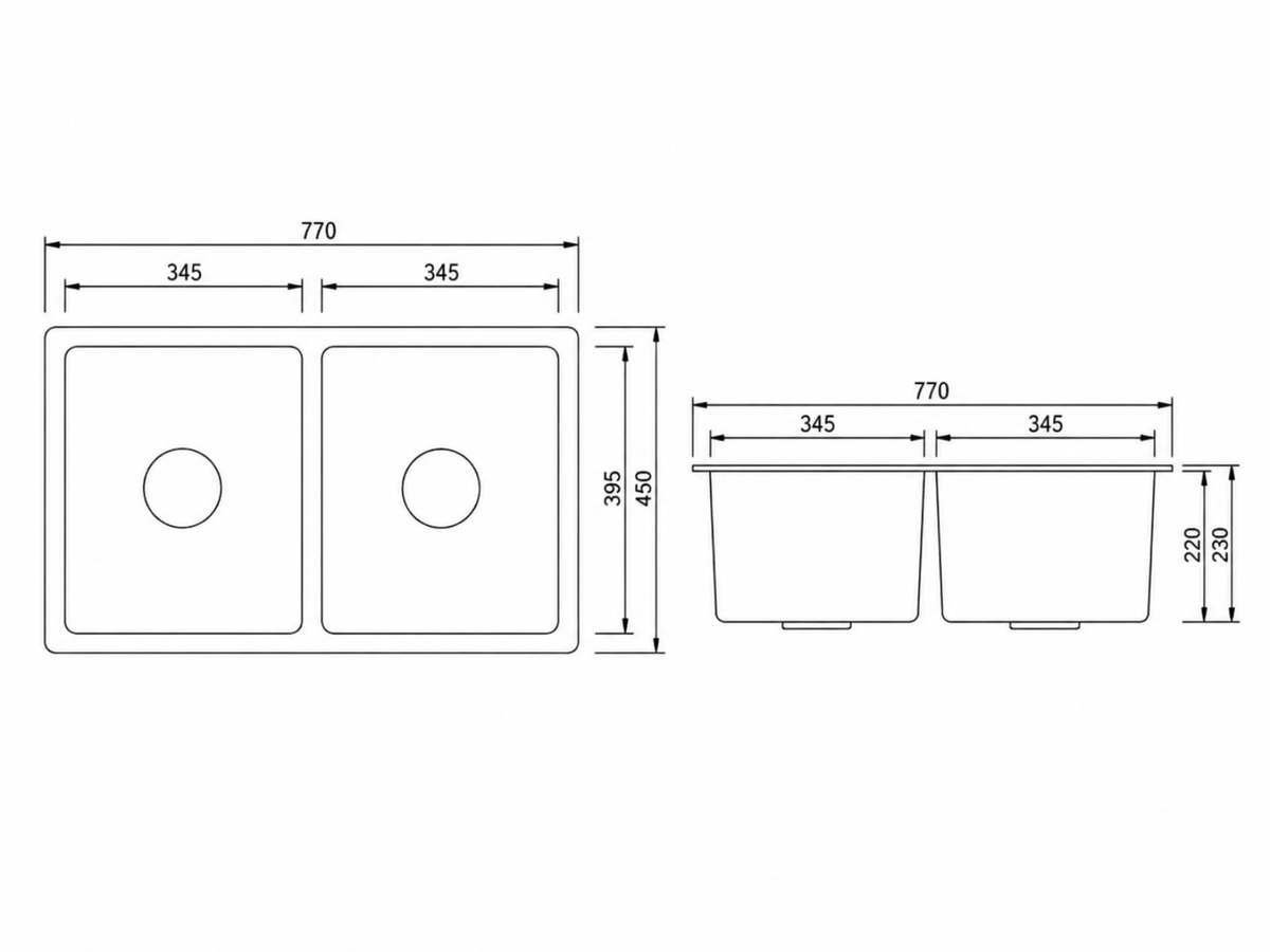 Granite Composite Sink 7745D Black with Overflow