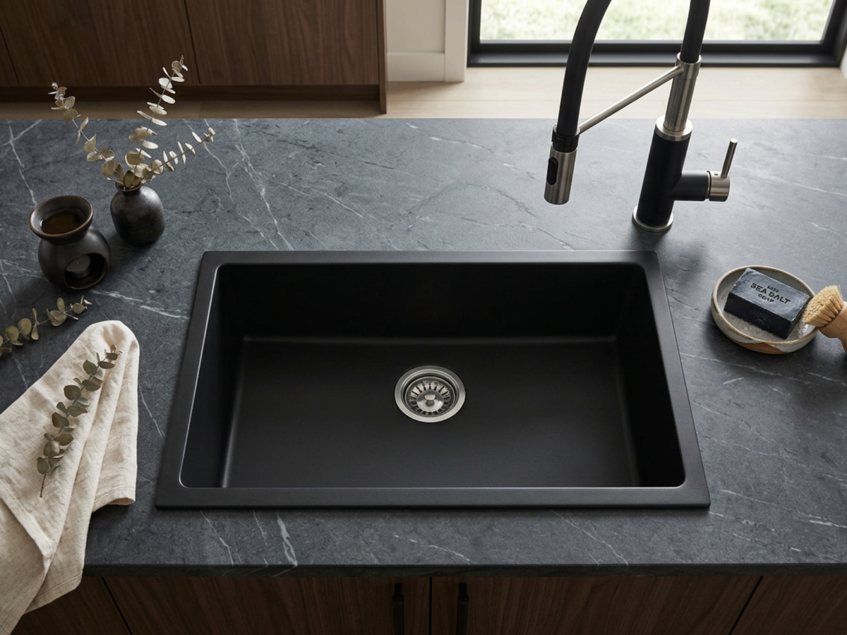 Granite Composite Sink 7045 Black with Overflow