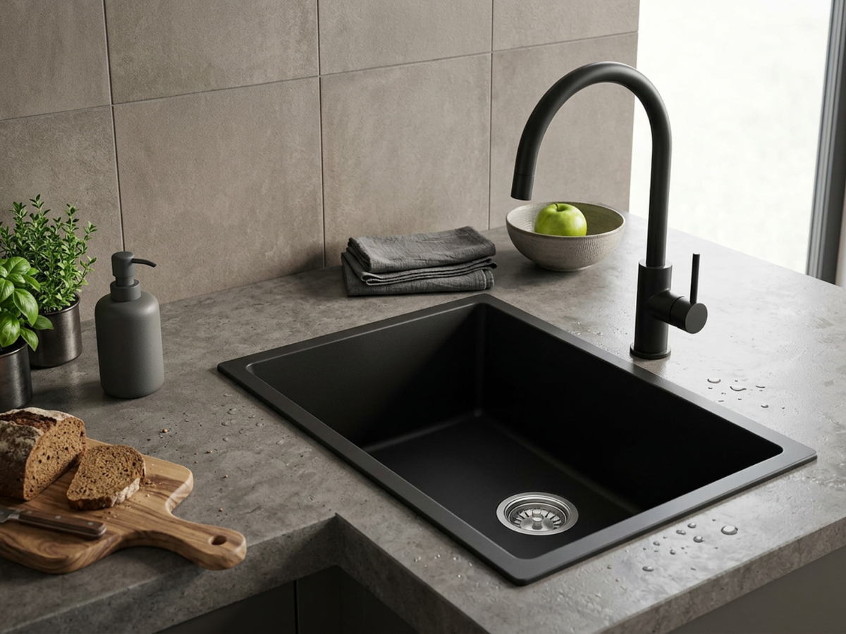 Granite Composite Sink 7045 Black with Overflow